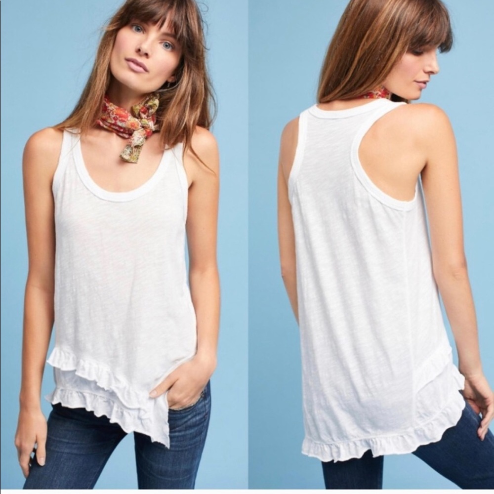 Anthropologie Left of Centre white ruffle tank